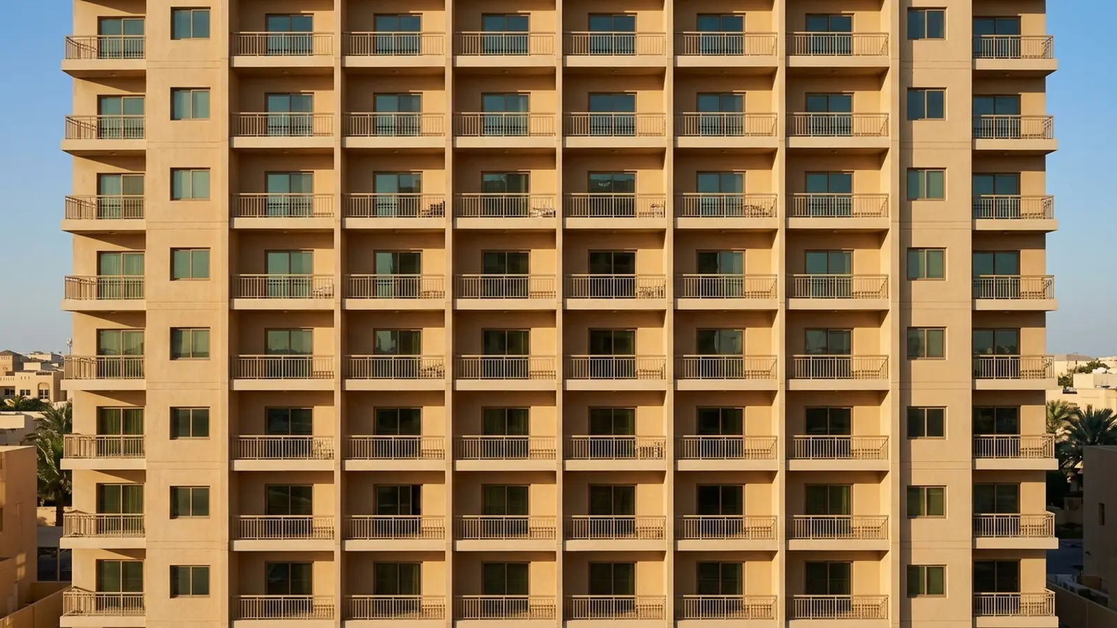 Legacy 2012 3-Star unrenovated mid-rise apartment building in Dubai prior to thermal and acoustic retrofit